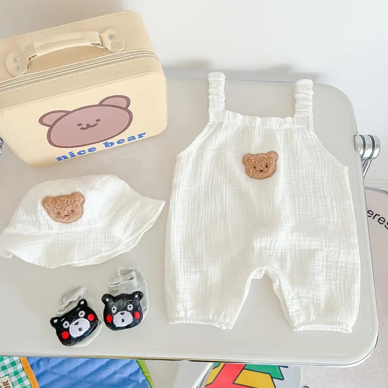 MILANCEL Summer Infant Baby Clothes Bear Sling pagliaccetto Hat 2 pezzi Set Solid White Toddler tuta intera senza maniche