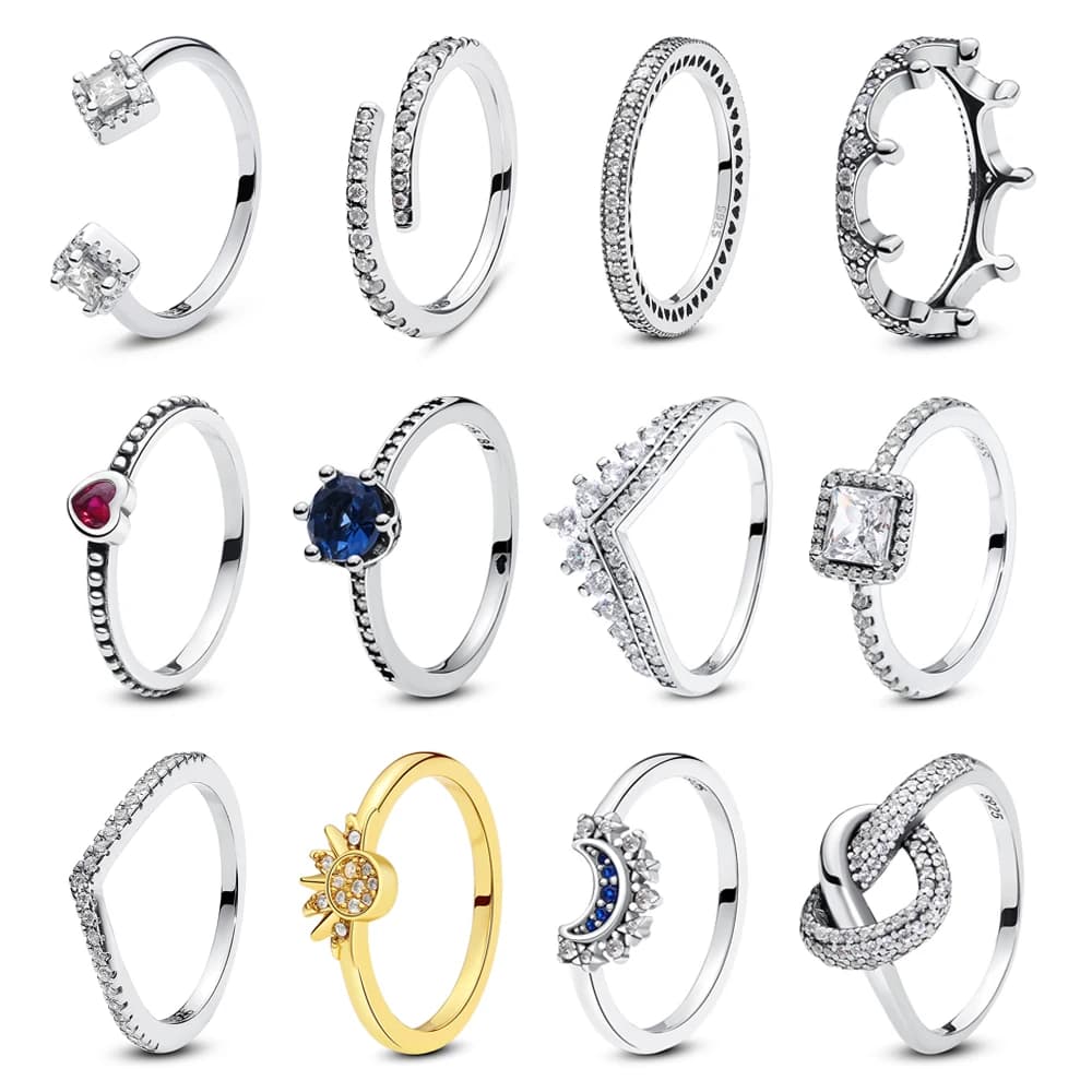 Anelli in argento Sterling 925 per le donne corona originale Love Heart Wishbone fidanzamento matrimonio anello di cristallo in oro rosa gioielli di lusso
