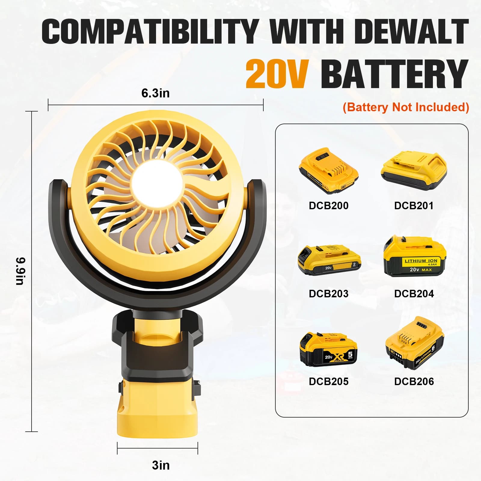 Nananuu Cordless Fan & Camping Light Compatible For Makita/Dewalt/Milwaukee - Portable Power Tool Accessory