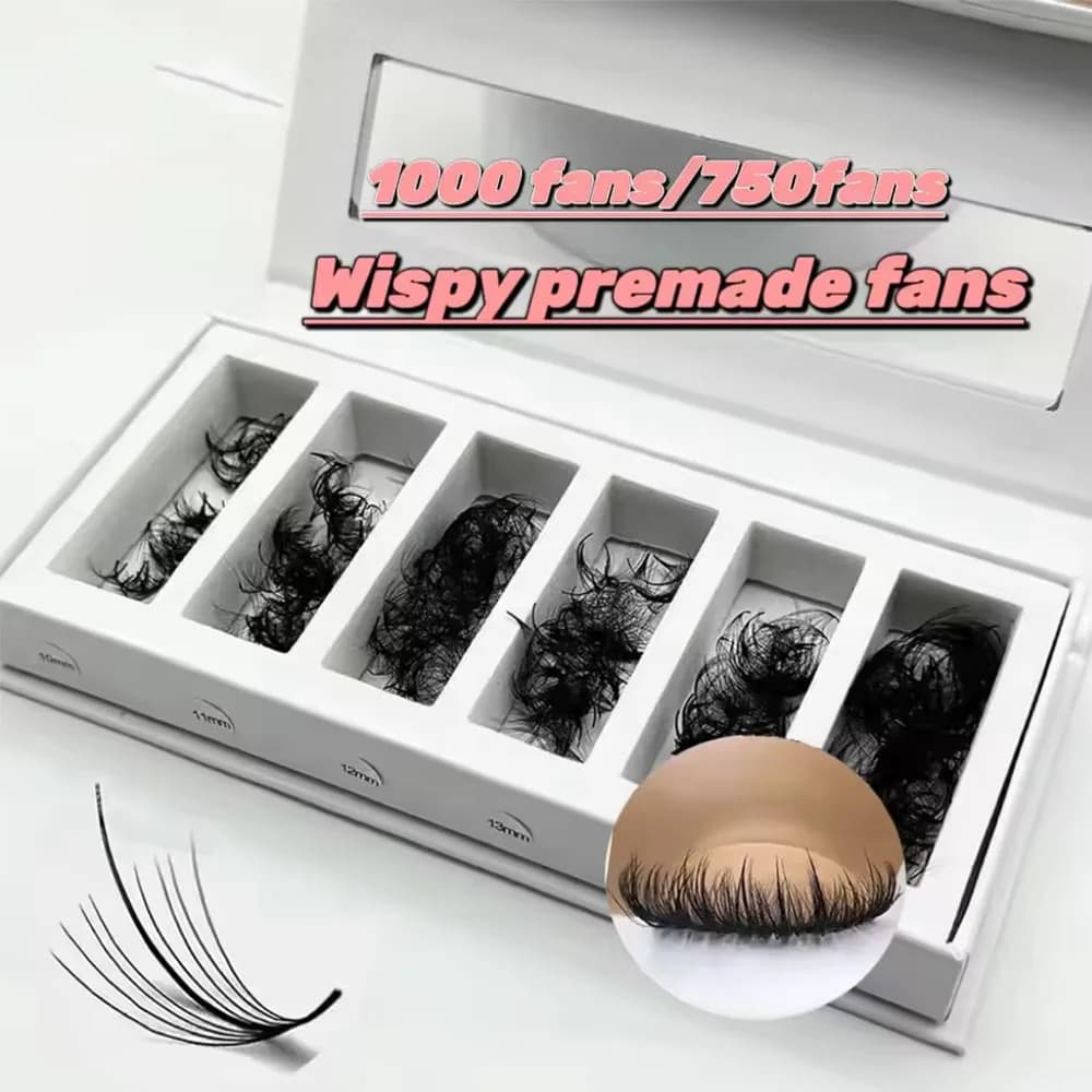 1000FANS Mix Box Base a punta Wispy 5D 7D 9D Promade Volume Fan Ciglia Estensione sottile Ventole sciolte Punte per sandwich Ciglia finte
