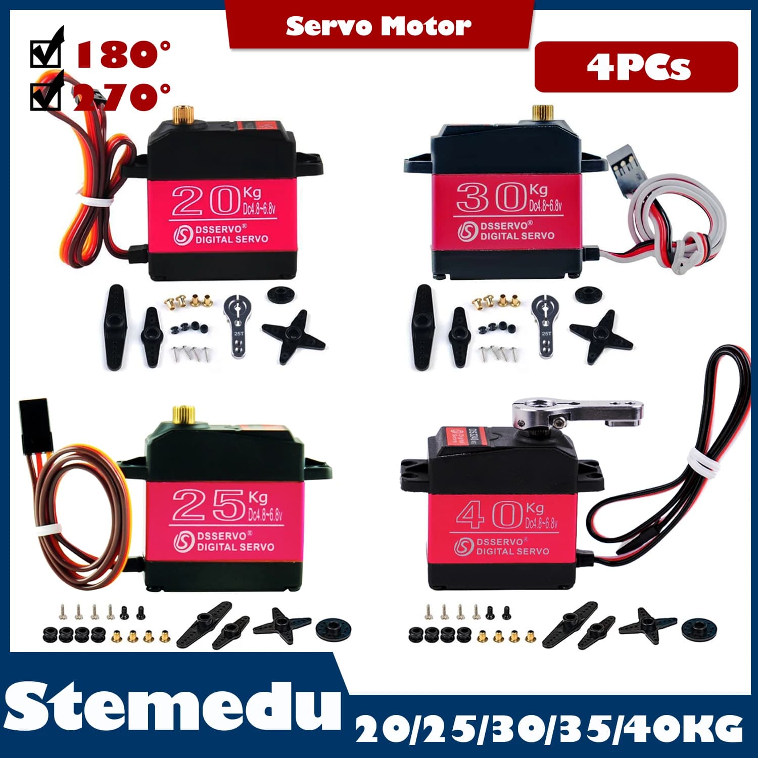 4 Pezzi Servo Digitale ad Alta Coppia Impermeabile DS3218 DS3230 DS3240 da 20Kg 25Kg 30Kg 35Kg 40Kg per Auto RC Baja Scala 1/8 1/10