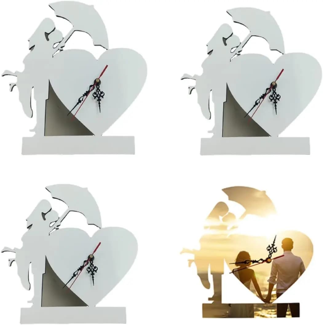 3 pcs sublimation wall clock in white MDF heart-shaped printing sublimation heat transfer wall clock DIY silent battery without ticking