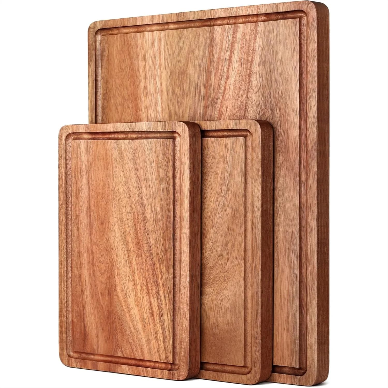 Set di Taglieri in Legno di Acacia con Scanalatura per Succhi e Manici, Set da 3 Pezzi per Salumi, Formaggi, Frutta e Verdura