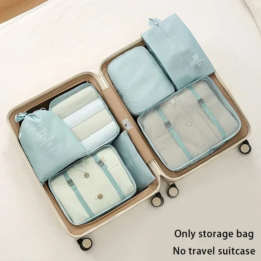 Storage Container Set of 7 Travel Essentials Toiletry and Makeup Bag Suitcase Clothing Shoes Underwear Organizer