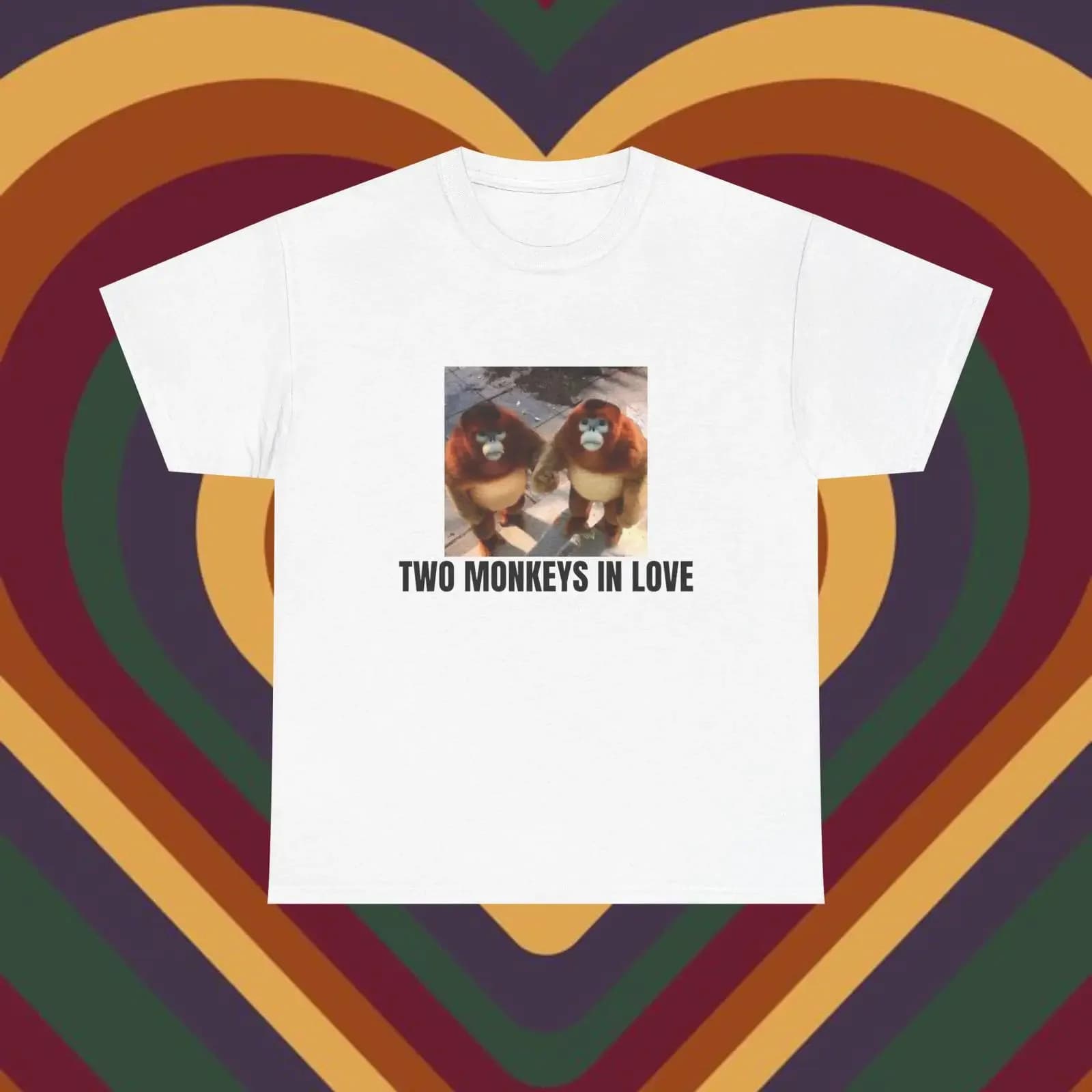 Two Monkeys in Love T shirt vintage Washed Stylish Stretched fashion Versatile designer clothes streetwear homme Casual