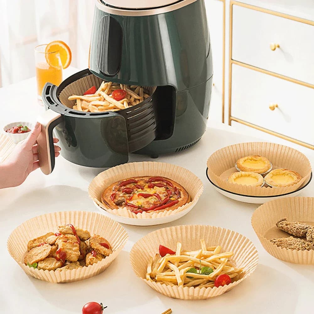 salmon air fryer on parchment paper covered in silicone oil paper lining kitchen microwave ROTONDO 7.9N 5QT