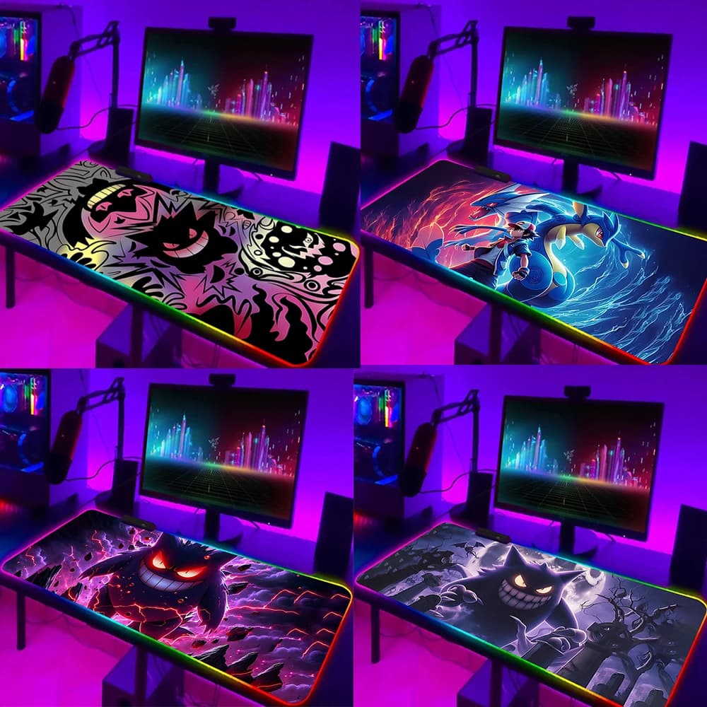 Cute Anime Gengars RGB Pc Gamer Tastiera Mouse Pad Mousepad LED Incandescente Tappetini per mouse Gomma Gaming Computer Mausepad