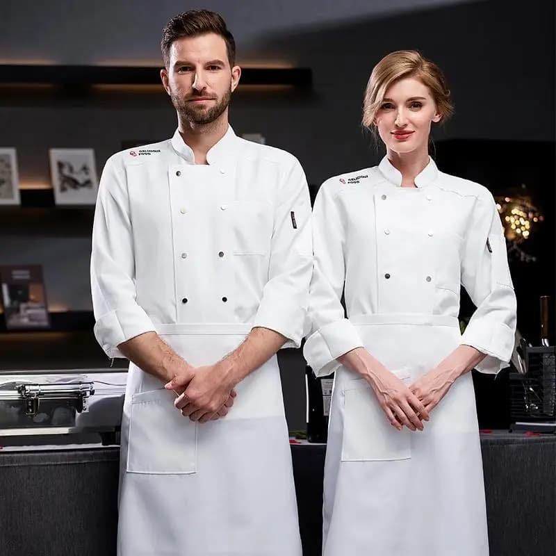 Uniforme da chef, abbigliamento da lavoro a maniche corte, abbigliamento da chef a maniche lunghe da uomo per l'autunno e l'inverno, per hotel, cucina, catering e ristoranti.