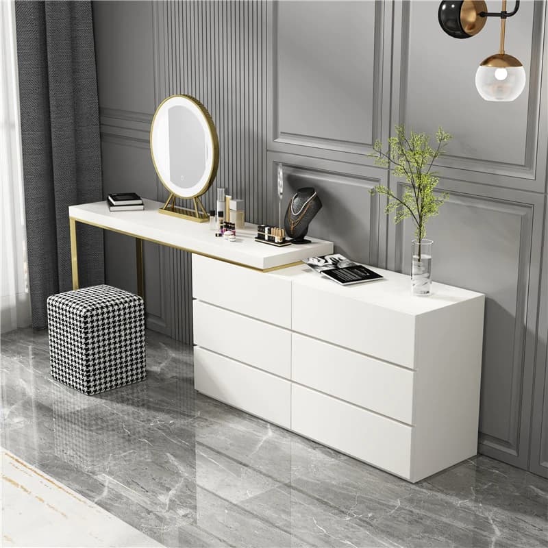 Set Toeletta in Legno con Gambe in Acciaio Inox Dorato, Design Classico Ultimo Modello 2022 per Camera da Letto