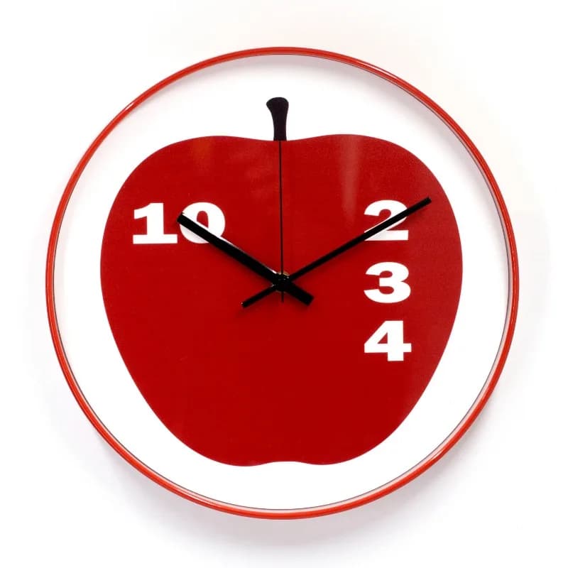 Orologio da parete creativo silenzioso con mela dei cartoni animati, pezzo semplice di decorazione da parete per la casa in acrilico, 10 pollici