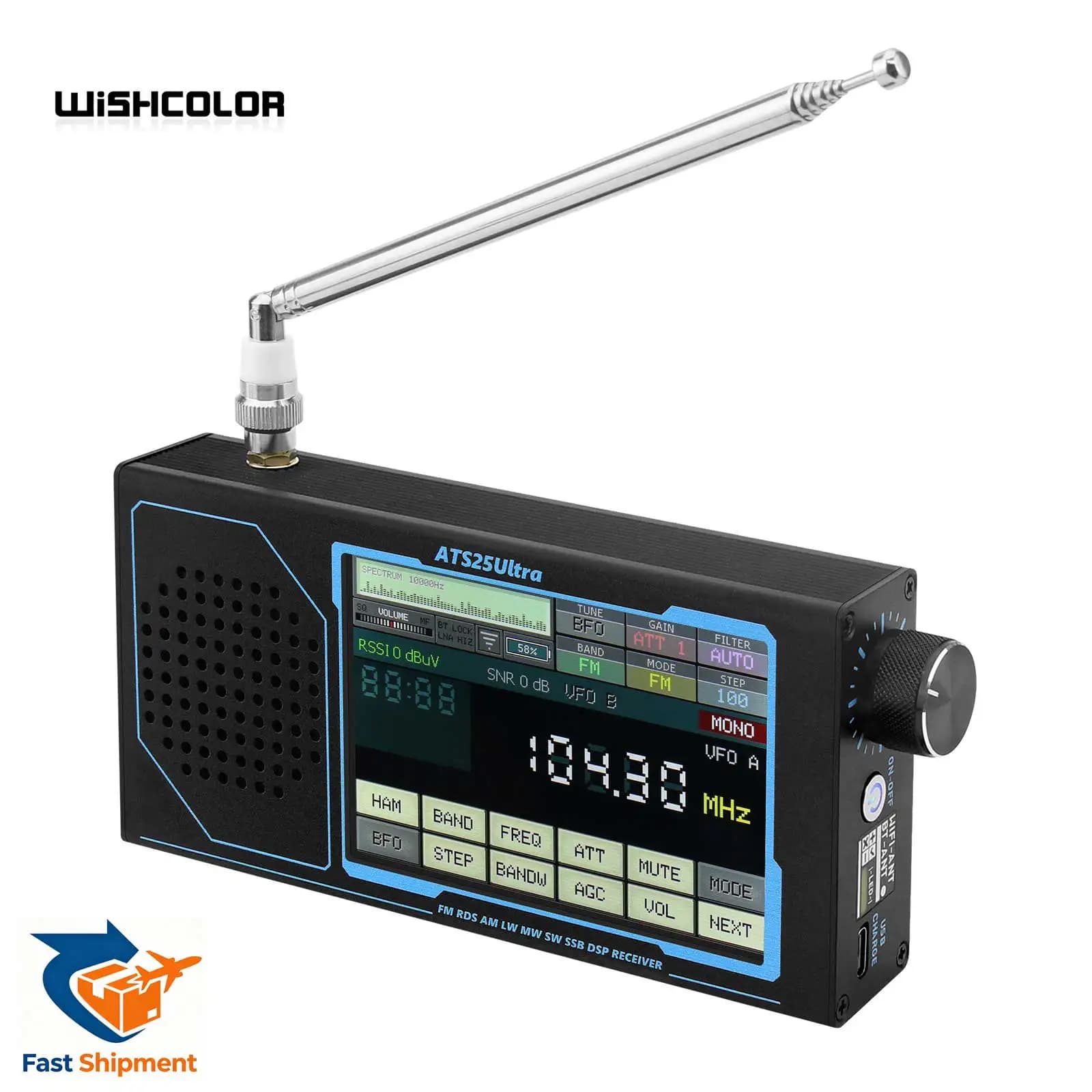 Ricevitore SDR Wishcolor ATS25 ULTRA FM SW SSB MW LW AIR per Banda Aeronautica con Supporto Bluetooth WiFi e Schermo Touch da 4 Pollici