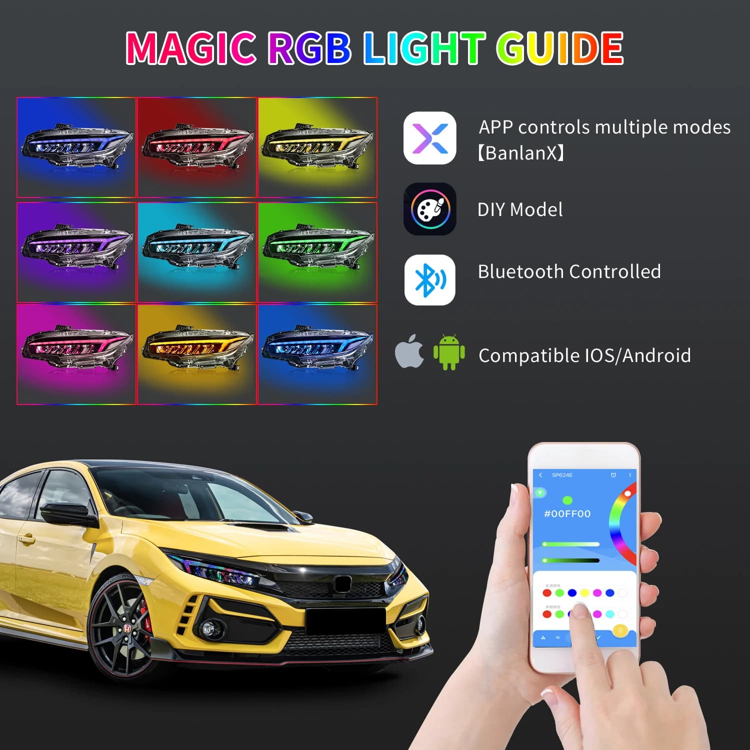 New Arrival Car Led Headlights RGB Design 2016-2020 Sequential Turning Signal For 10th Gen Honda Civic Taillights