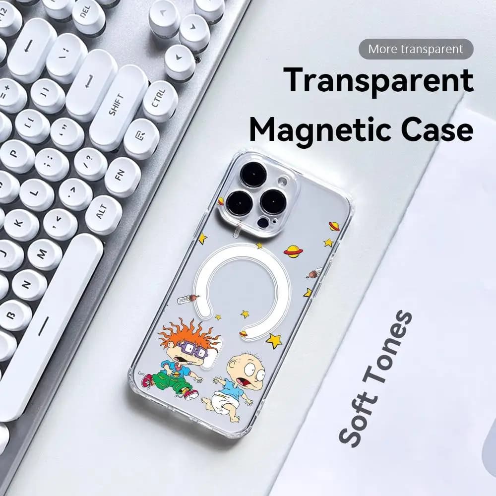 Anime Rugrats phone case for iPhone 17 16 15 14 13 12 Pro Max Plus, transparent, with MagSafe and wireless charging