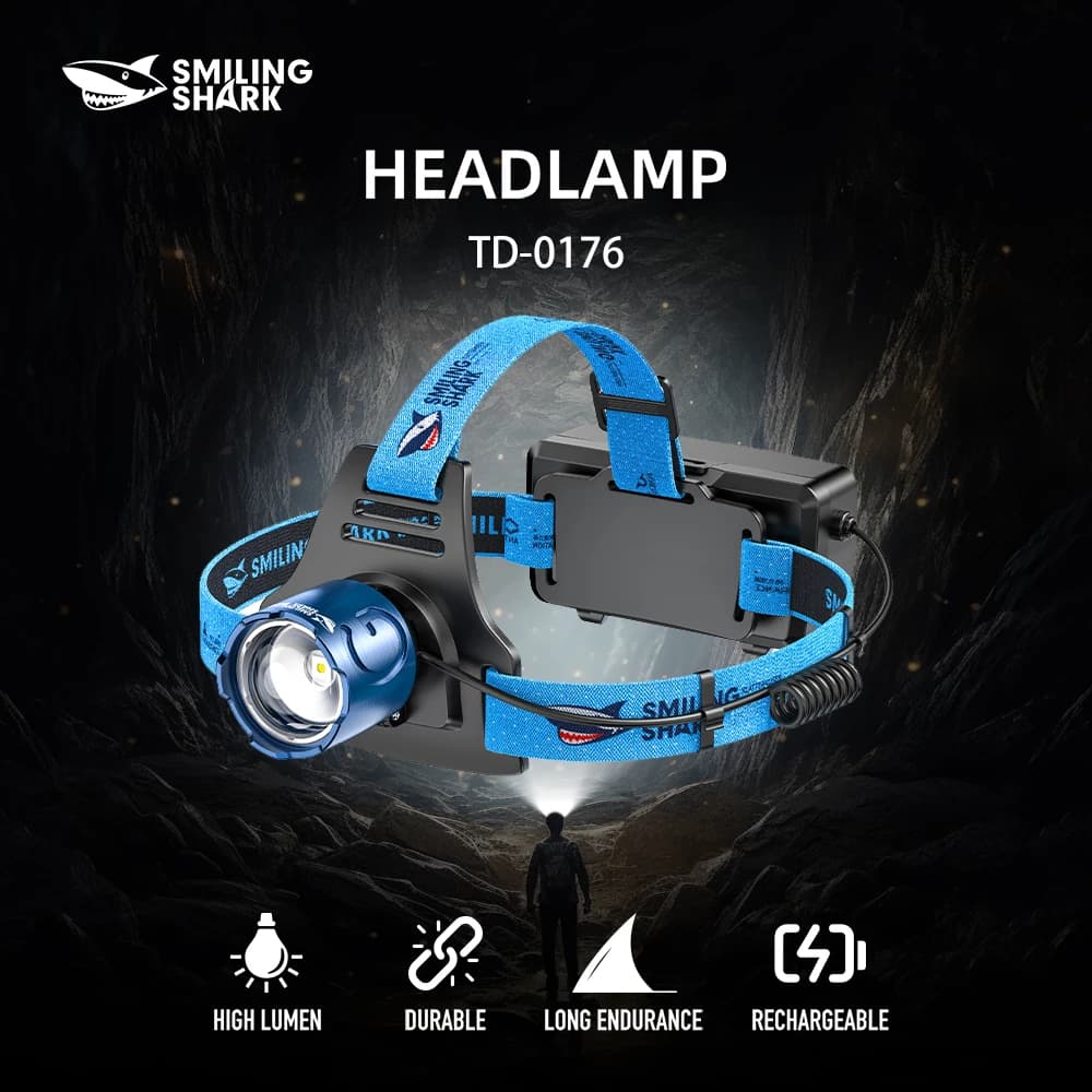 1pc Smilingshark TD-0176-2 lampada frontale ricaricabile, cavo USB incluso e fascia regolabile, faro leggero per esterni, ca