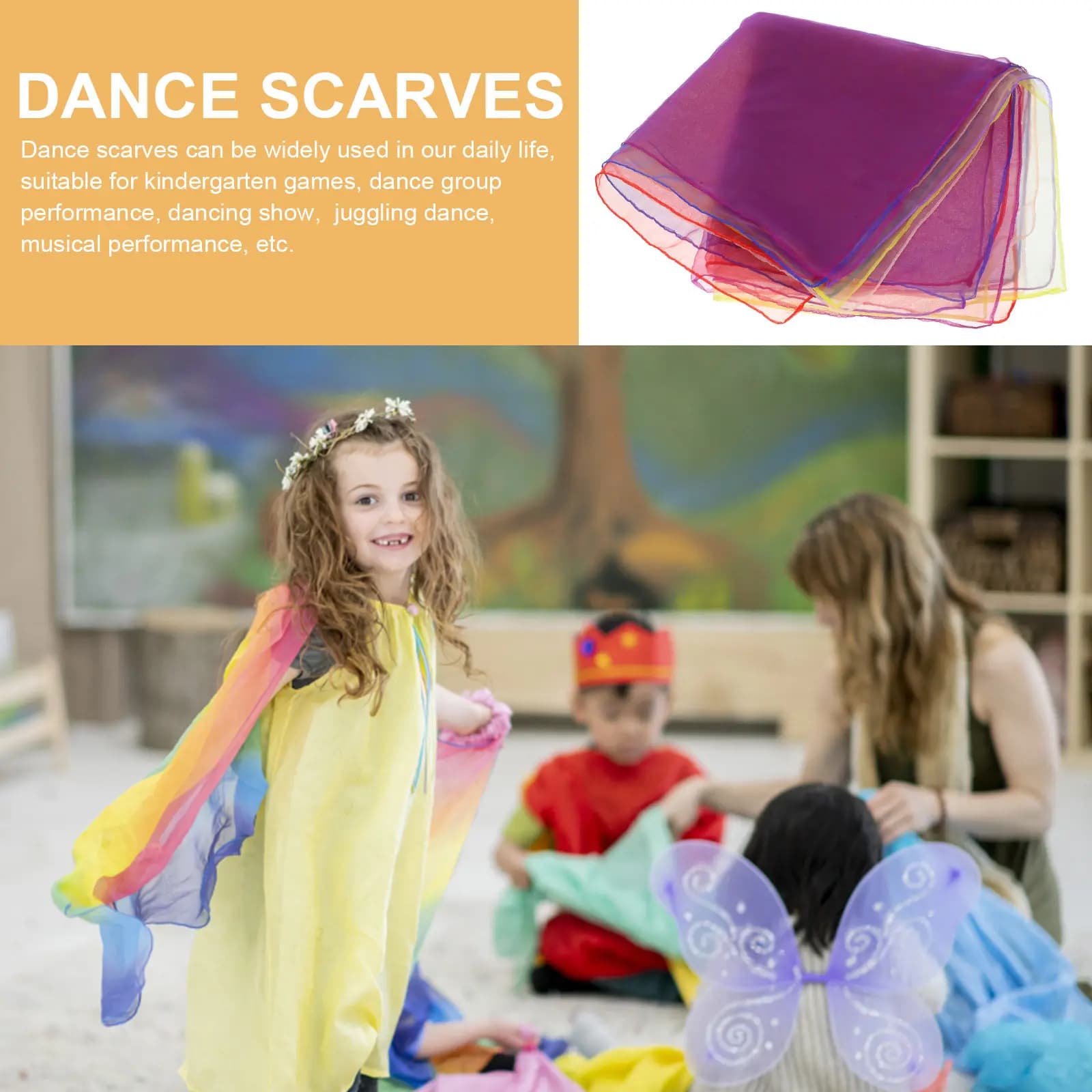 Set di 6 Sciarpe in Seta Colorate, Accessori per Danza e Giocoleria, Tessuto Leggero e Traspirante per Spettacoli sul Palco
