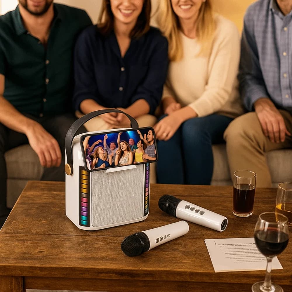 Altoparlanti Bluetooth wireless ad alta potenza Sistema di riverbero per home theater Sound Box Stereo 3D con macchina per karaoke a luce LED