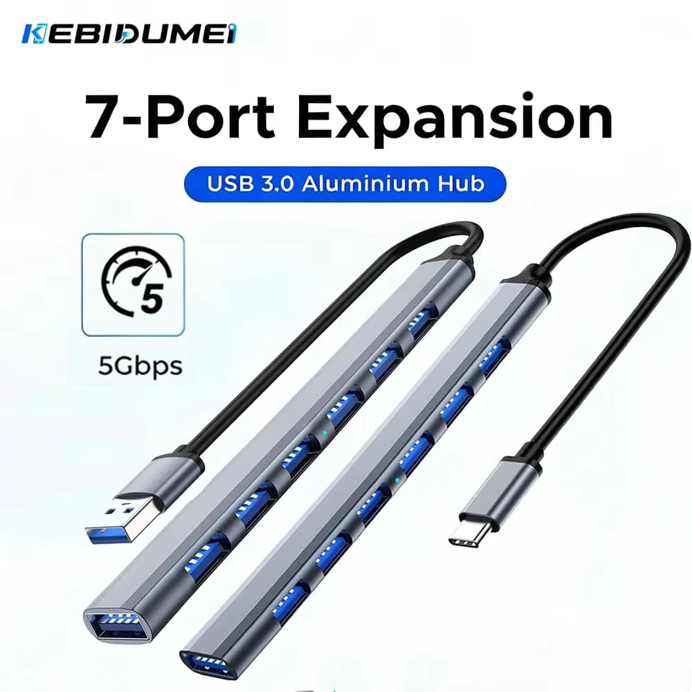 KEBIDUMEI USB 3.0 Hub 5Gbps High Speed Transmission Docking Station 7 Ports USB Hub USB Splitter OTG Adapter For Laptop Macbook