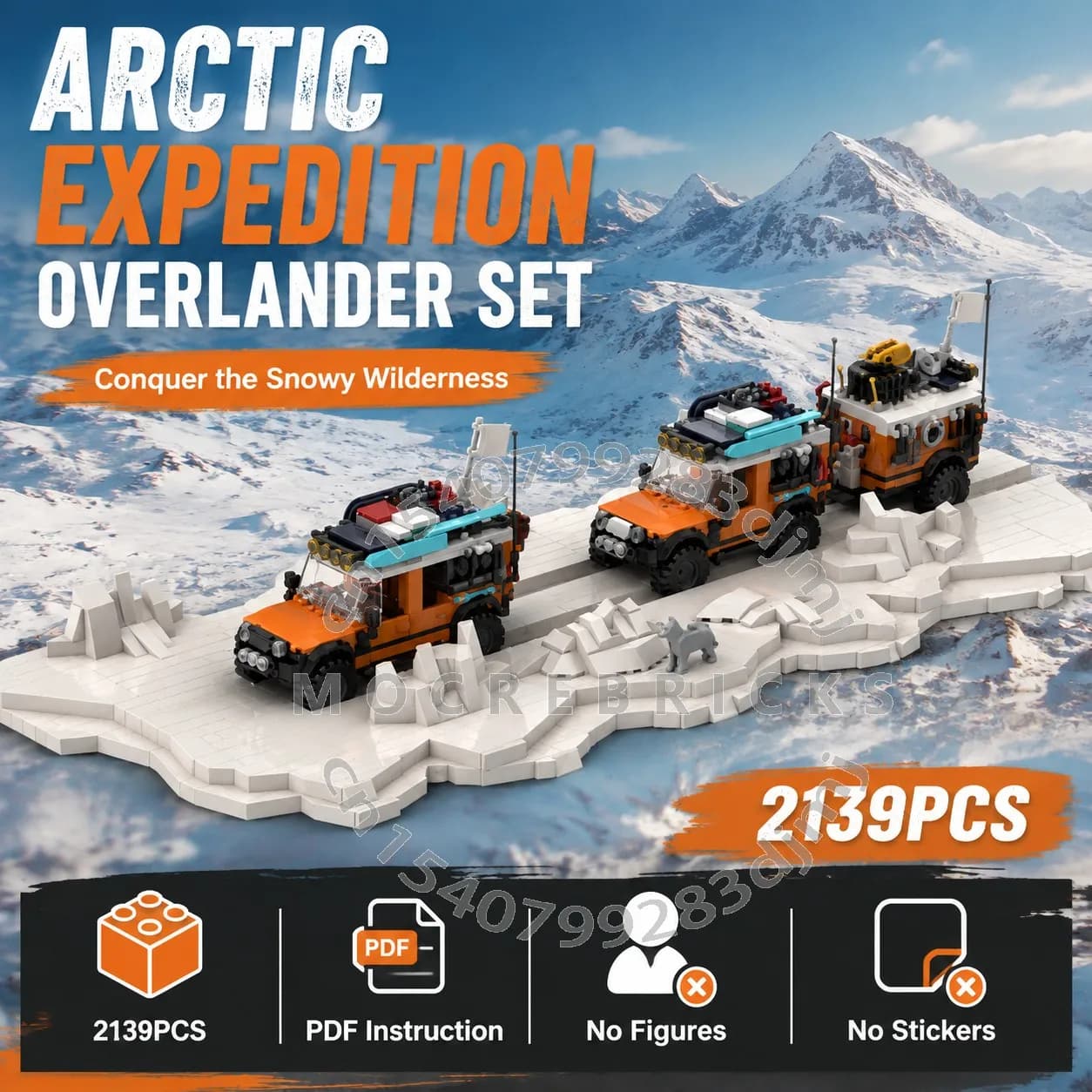 MOC Arctic Expedition SUV Vehicle with Trailer Building Blocks Off-Road Rescue Car Model Bricks DIY Construction Toys Gift