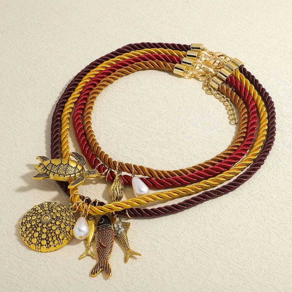 Collana con Ciondolo Floreale in Resina Stile Etnico, Set Collana con Ciondoli a Forma di Organismi Marini, Collana con Cordino in Nylon, Accessori Gioielli Hip Hop