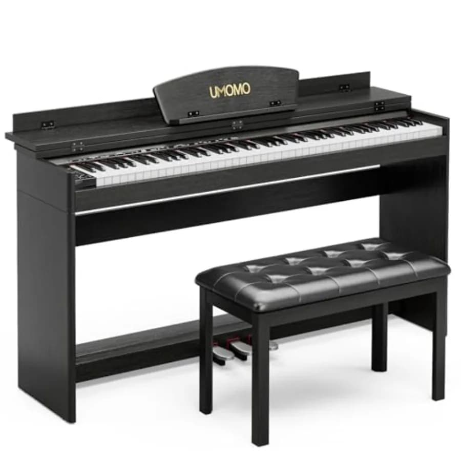 Pianoforte Digitale U-720 a 88 Tasti con Panca, Pianoforte Elettrico a Grandezza Naturale con Supporto, Jack per Cuffie, 3 Pedali Elettronici