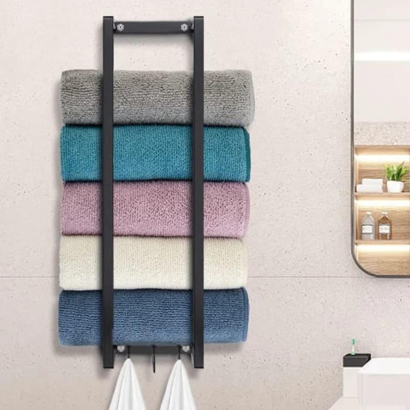 Portasciugamani da Parete con Ripiano e Bordo Rialzato, Design Resistente alla Ruggine per l'Organizzazione del Bagno e della Doccia