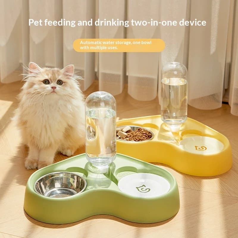 Ciotola 2 in 1 per Gatti: Dispenser Automatico d'Acqua e Ciotola per Cibo con Supporto Rialzato, Doppia Ciotola per Cani e Gatti, Accessori per Animali Domestici