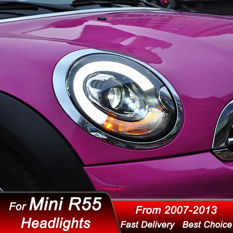 Fari anteriori Hot Car Styling per BMW Mini R55 R56 07-13, nuovo stile, gruppo fari a LED, kit accessori con lenti a proiettore per aggiornamento.