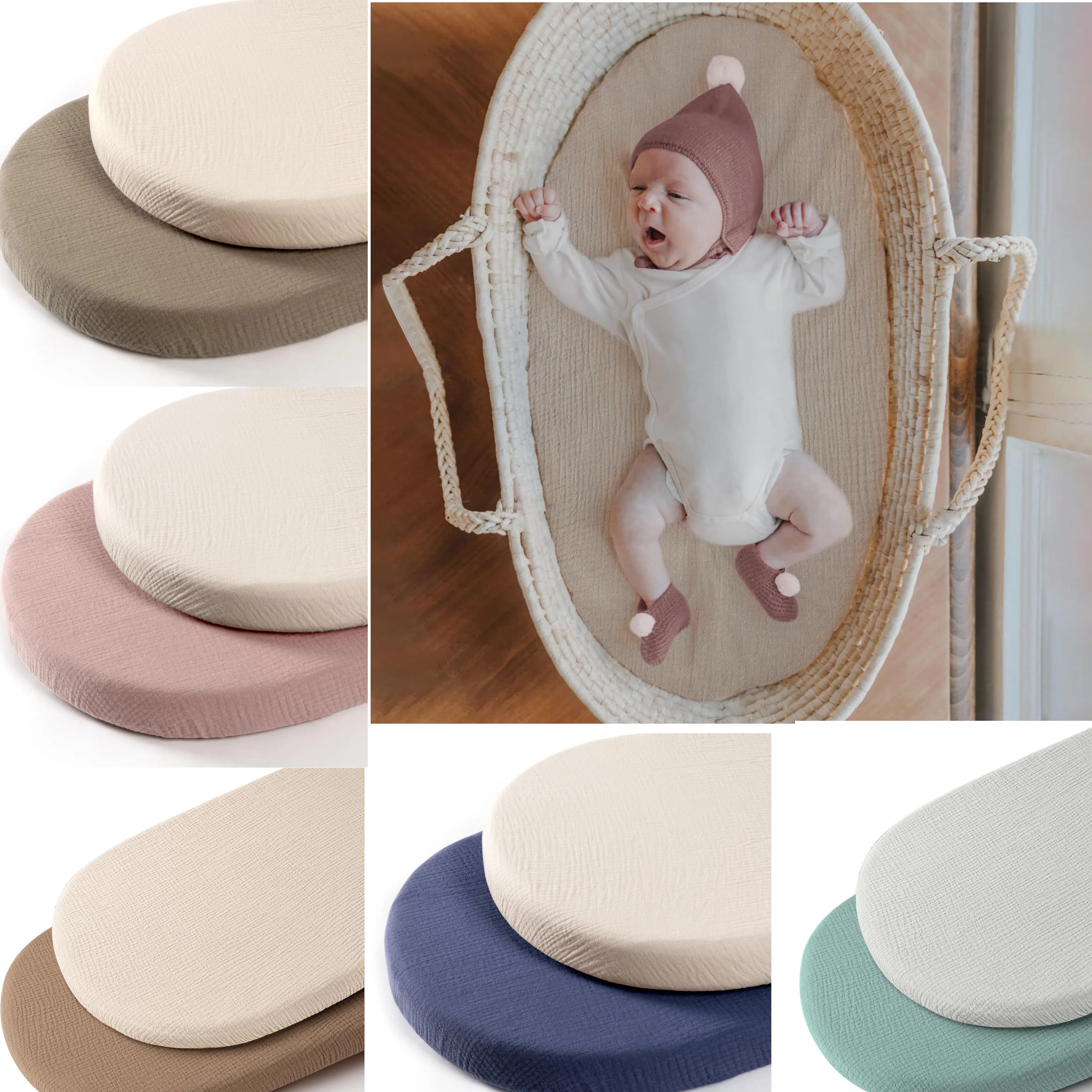 2 pezzi di cotone traspirante per culla, lenzuolo con angoli, dimensioni universali, tinta unita, culla per neonati, biancheria da letto per neonati, asilo nido