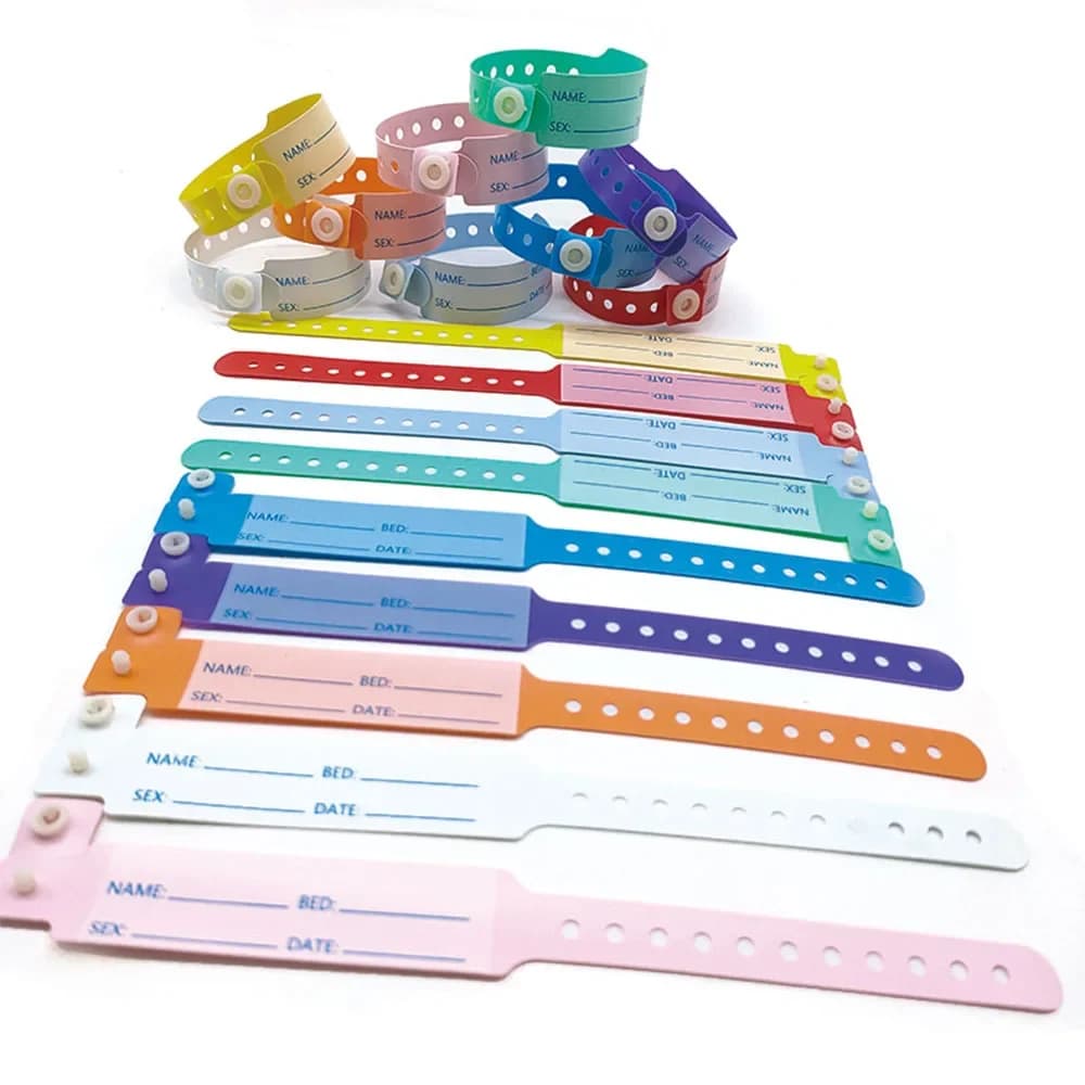 Braccialetti medici per identificazione in PVC di plastica morbida impermeabile da 100 pezzi, braccialetti pazienti scrivibili, cinturino da polso in vinile