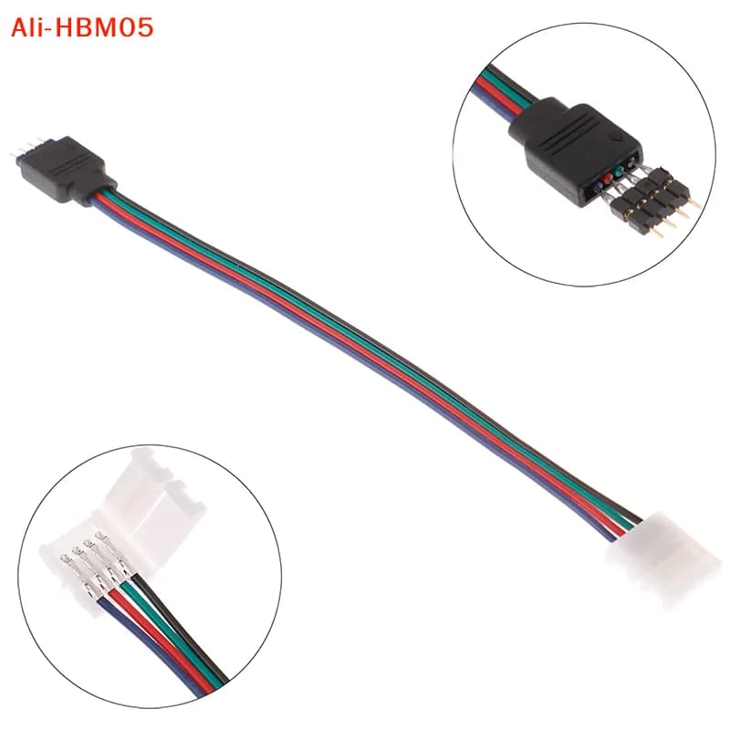 (HB05)5050 RGB 4 Pin LED Strip Light Connectors Strip To Power Adaptor 4 Conductor 10mm Wide Connector 15cm