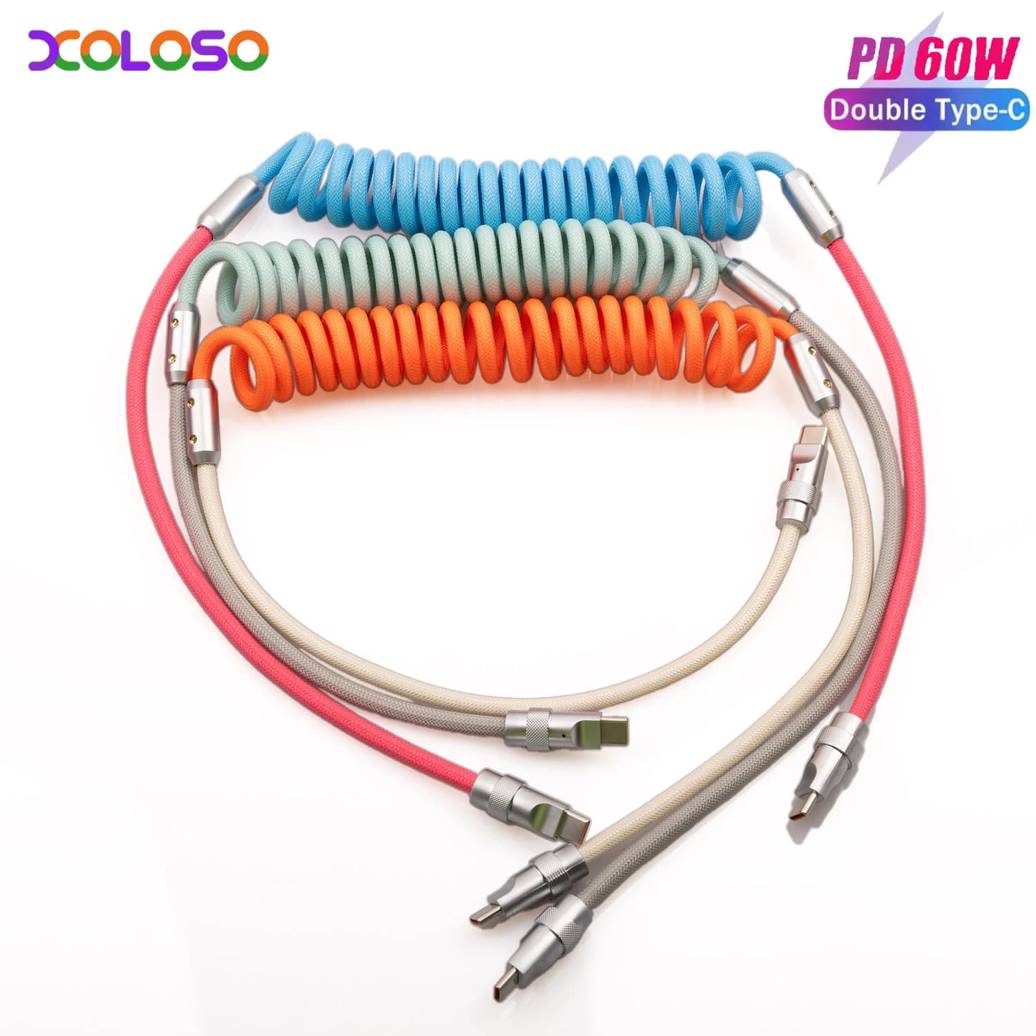 Cavo dati a molla USB tipo C da 60 W 3A per Samsung S21 Huawei Xiaomi Cavo di ricarica rapida Cavo da USB C a tipo C per iPhone 15