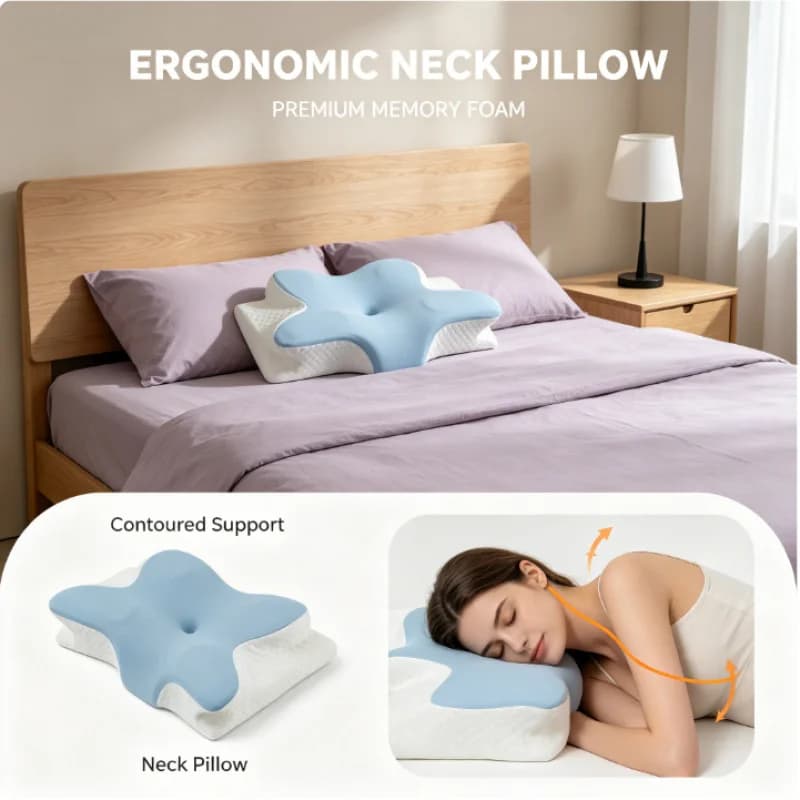 Cuscino Cervicale a Forma di Farfalla in Memory Foam a Lento Ritorno per Chi Dorme su un Fianco, Schiena o Stomaco, per Alleviare il Dolore al Collo