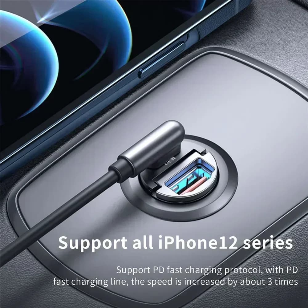 200W Car Dual Port Mini USB Charger Ultra Fast Charging Cigarette Lighter Socket Aluminum Cell Phone Charging Adapter