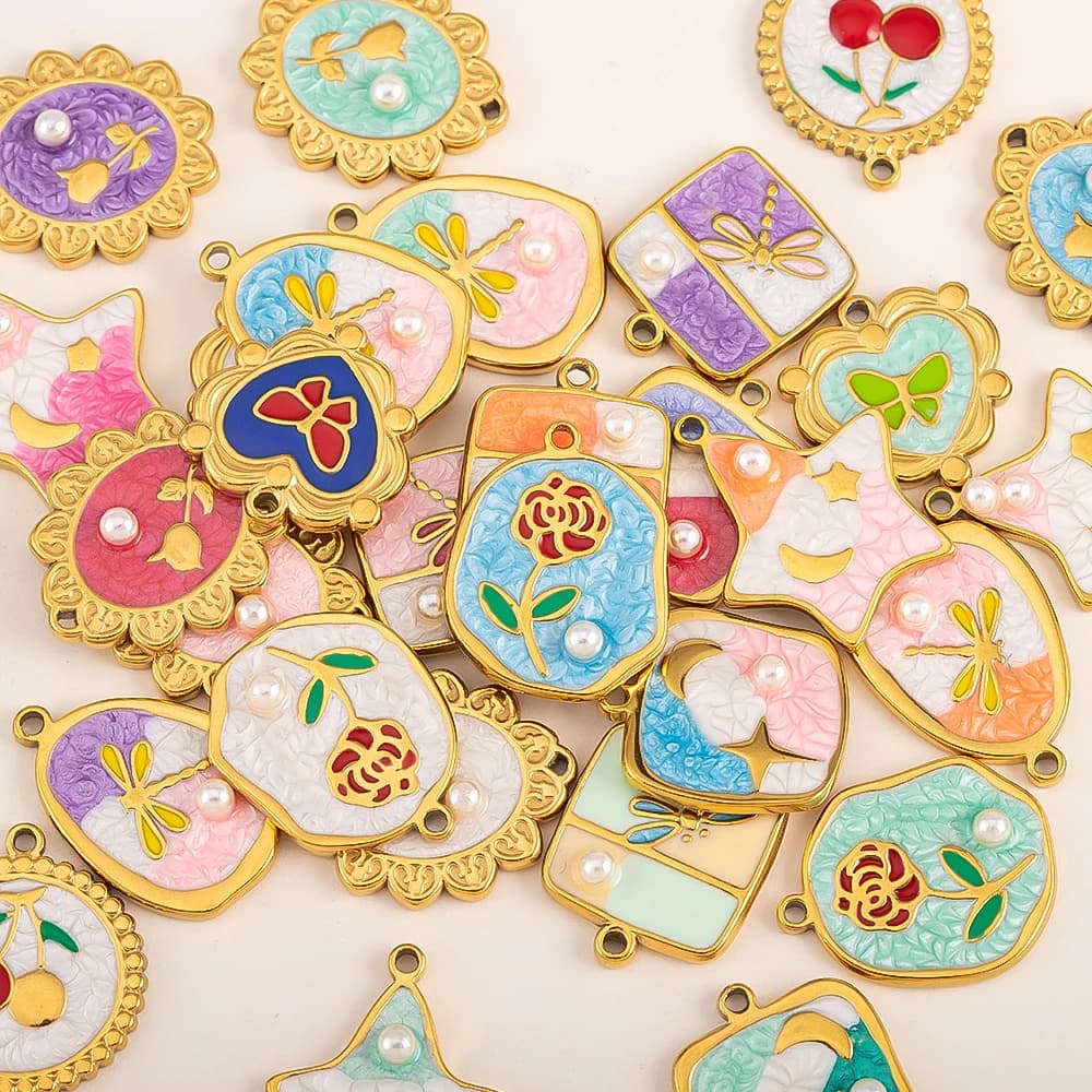 2 pendenti con farfalla e fiore in smalto in acciaio inossidabile, ciondoli a forma di stella per la creazione di gioielli, braccialetti fai da te, accessori fatti a mano