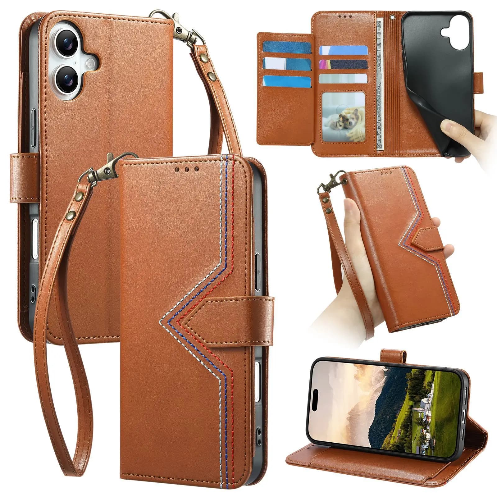 Mulit 6 Cards Lanyard Leather Flip Case For Infinix Hot 70 4G 60 Pro 50 40i 40 30i NFC Wrist Strap Shockproof Wallet Phone Cover