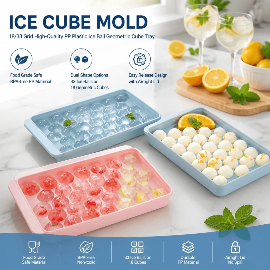 Ice Cube Mold Ice Ball Maker Whiskey Ice Tray BPA Free Silicone Easy Release With Lid Cocktail Accessories Kitchen Gadgets