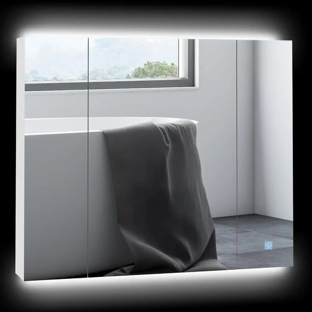 Armadietto a Specchio LED per Medicinali, 35.5 x 29.5, Organizzatore da Parete per Bagno con Specchio, Interruttore Touch Dimmerabile, Tre Scomparti e Caricatore USB