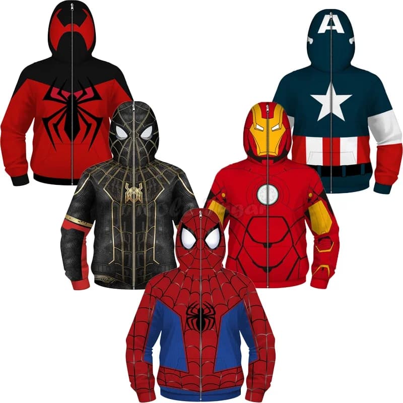 Bear House Anime Spider Iron and Man Felpe con cerniera completa Costume cosplay Bambini Ragazzi Ragazze Supereroe Cartoon P2025 PPT01..