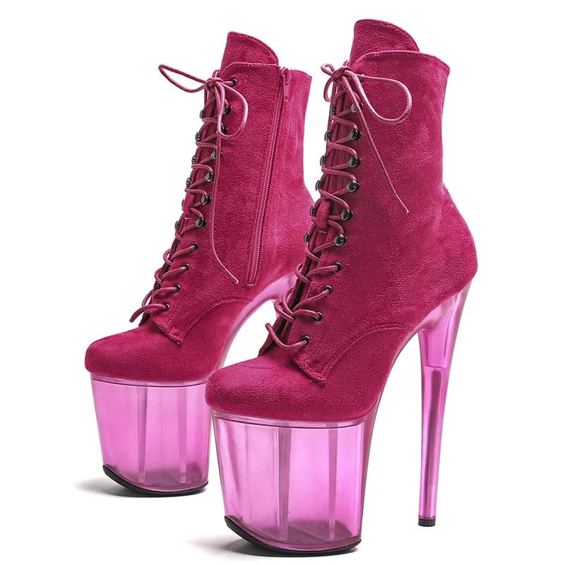 20CM Velvet Ankle Boots for Women Lace-up High Heel Pole Dance Shoes Platform Stripper Heels for Runway Performance & Nightclub