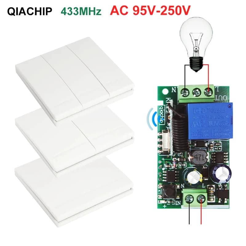 QIACHIP Interruttore di telecomando a parete 433 Mhz Trasmettitore RF wireless AC 220V 12V 100V 110V Ricevitore per Interruttori luci Smart Home