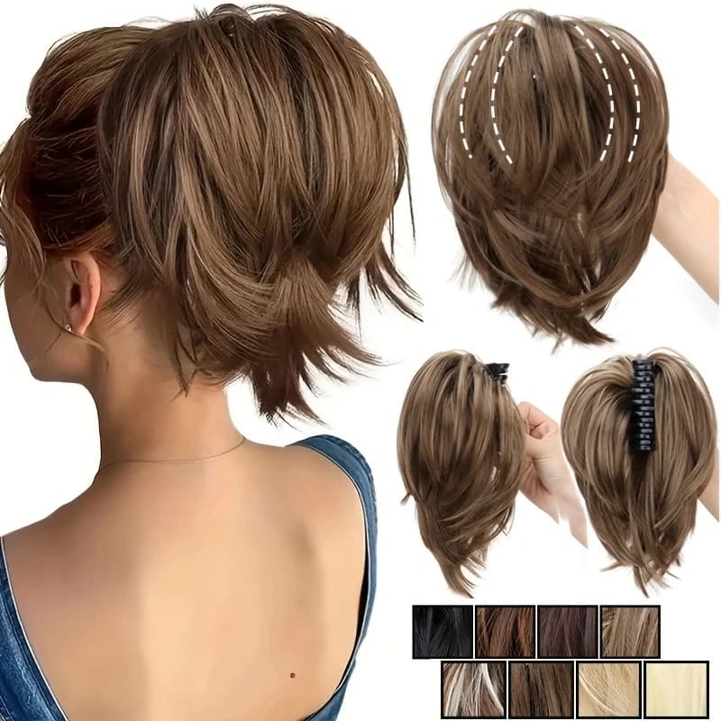 WIGSIN Scrunchies per capelli sintetici disordinati Chignon corto dritto Coda di cavallo Artiglio Clip nelle estensioni dei capelli Updo arruffato per le donne