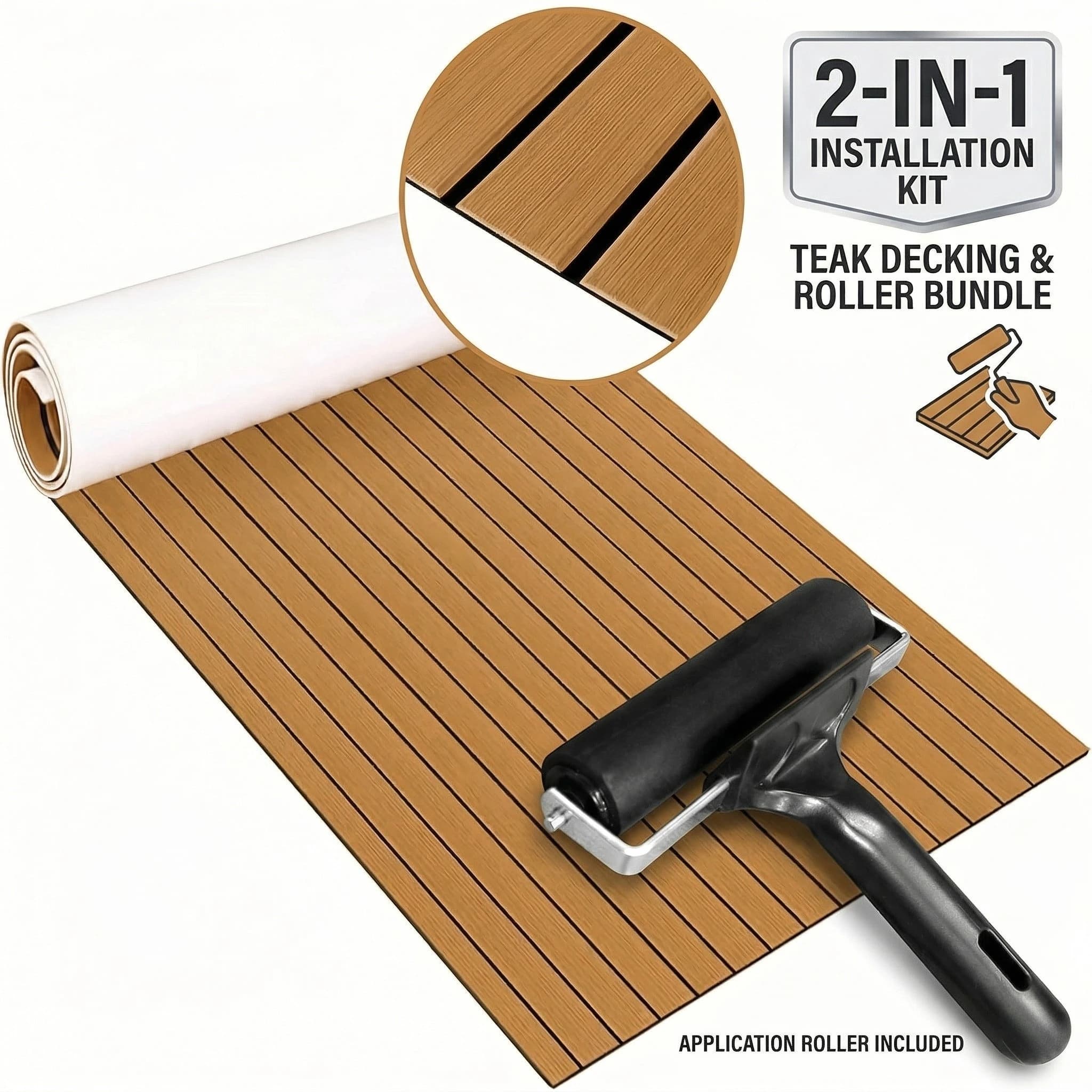 KXKZREN Tappetino in Schiuma EVA 2400x550mm per Pavimentazione Barca, Rivestimento Effetto Teak, Tappeto Marino Antiscivolo Autoadesivo