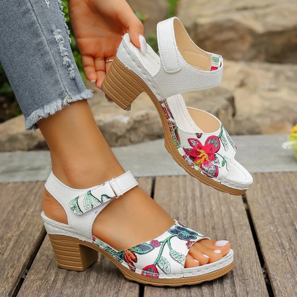 2025 Women's Peep Toe Hihg Heel Sandals Summer Gladiator Shoes Chunky Heel Platform Women's Sandals Flower Ladies Heeled Shoes