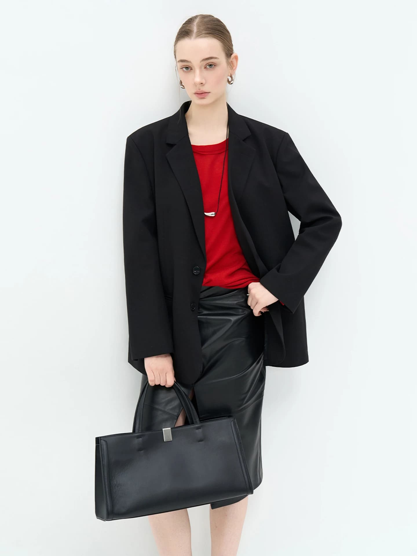 LUR Women's Black Casual Loose Fit Suit Jacket Spring 2026 Fashionable Slimming Outerwear Long Sleeve Standard Size Polyester...