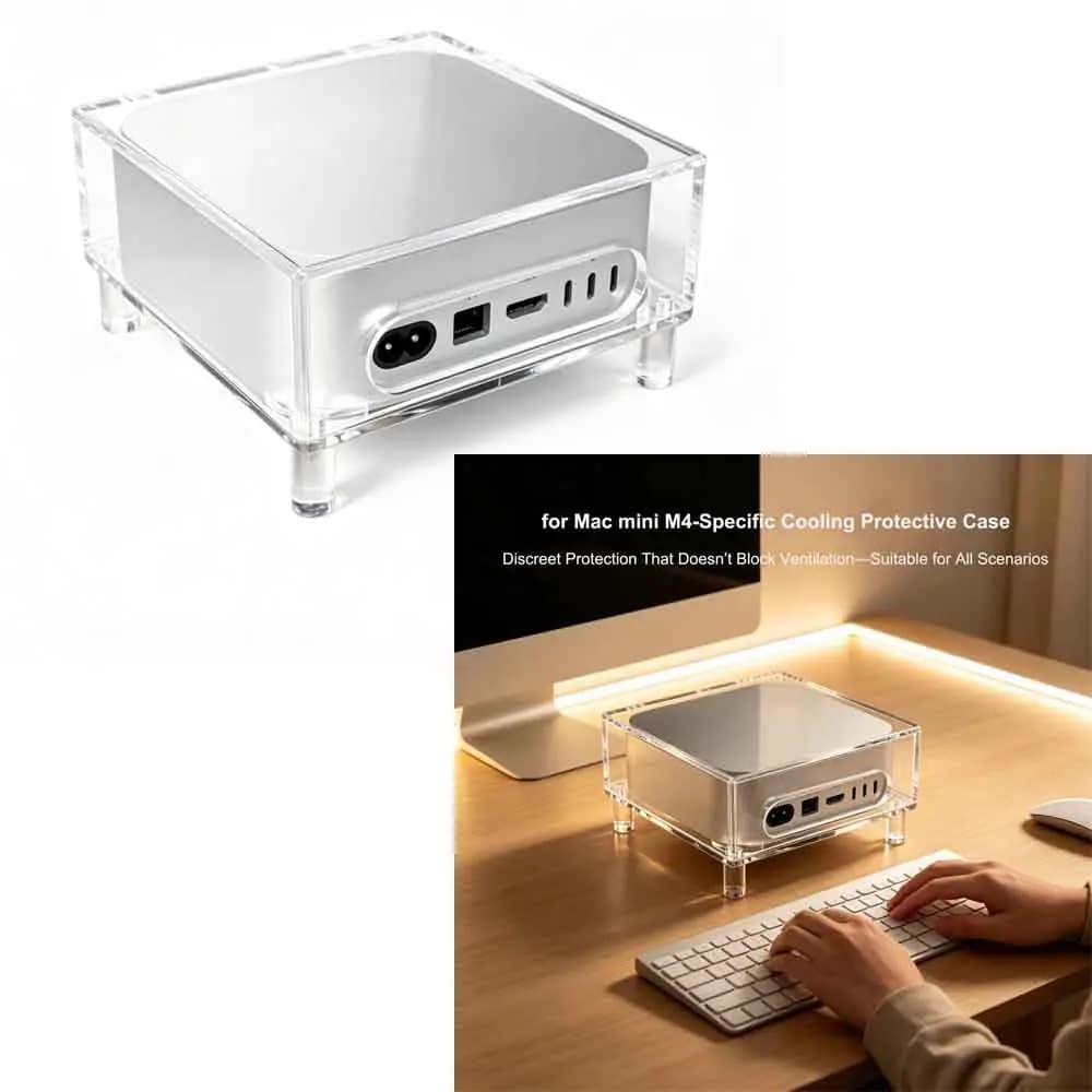 for Mac Mini M4 Invisible Protective Case with Airflow Ventilation Precision Cutouts Magnetic Snap‑On Side Cover Stand Feet