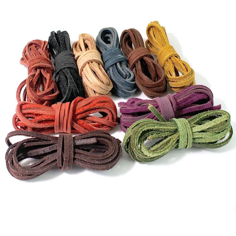 Corda in Vera Pelle di Vacchetta 2M, Cordoncino Piatto 3x2mm per Creazione di Braccialetti, Collane e Gioielli Fai-da-Te