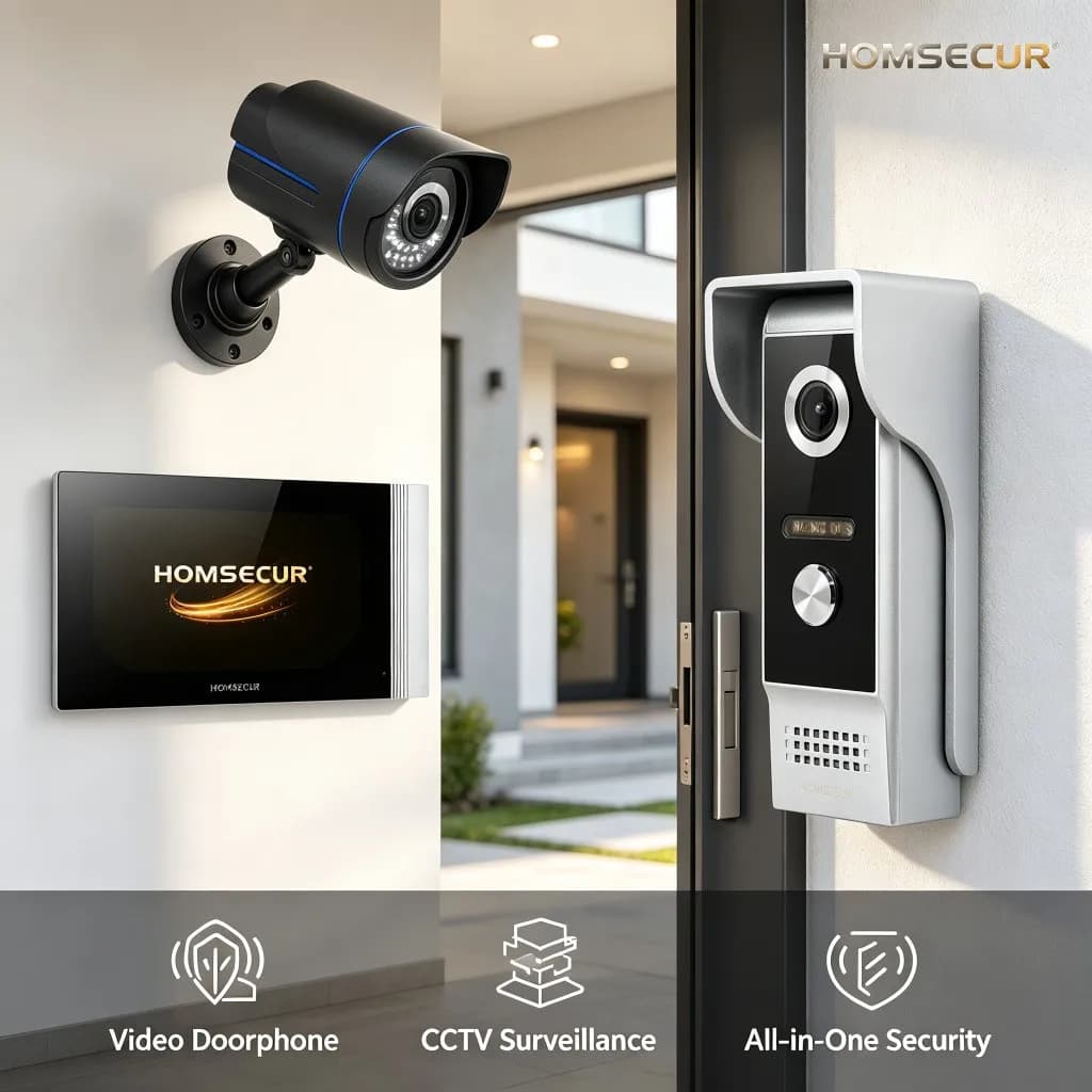 HOMSECUR 7" Video Door Phone Intercom Kit, Tuya APP Remote Control Door Unlock, Motion Activated CCTV Camera