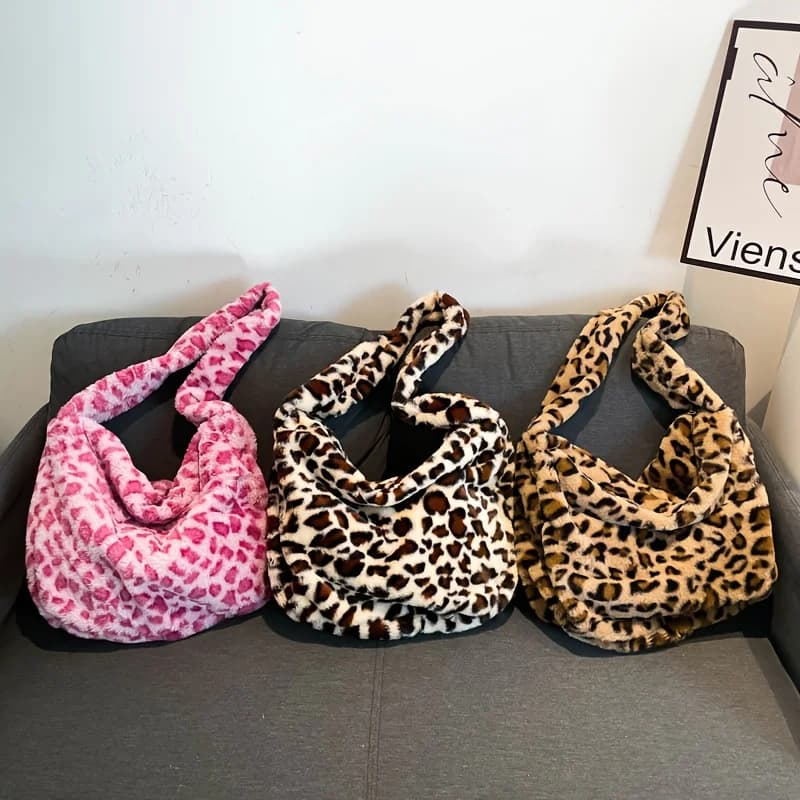 2026NewLadies' Tote Bag - Leopard Print, Large Capacity, Stylish Crossbody Bag, Easy And Casual Shoulder Bag, Comfortable Plush Tote, Suitable for Work, School Commuting, Shopping, Outfit Additions, Travel, Fits Phone, Wallet, Tablet, Cosmetics Storage