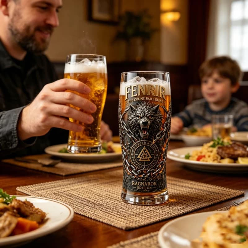 Bicchiere Gotico Fenrir Lupo Vichingo, Tazza da Whisky con Stampa Simbolo Norreno, Bicchieri da Bar per Birra e Cocktail, Oggetti da Collezione