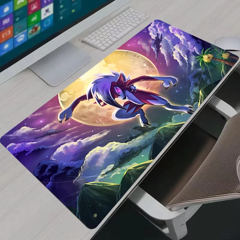 Tappetino per mouse da gaming P-Pokemon Lycanroc, con bordo cucito, XXL grande, per tastiera gamer, accessori PC, tappetino da scrivania in gomma